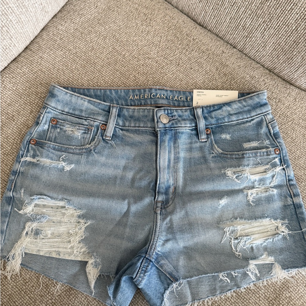 American Eagle Outfitters Light Blue Ripped Jean Shorts